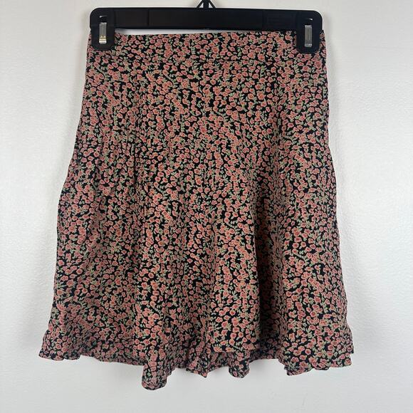 Brandy Melville Womens A-Line Mini Flowy Floral Pink/Black Rayon Skirt One Size - Picture 1 of 5